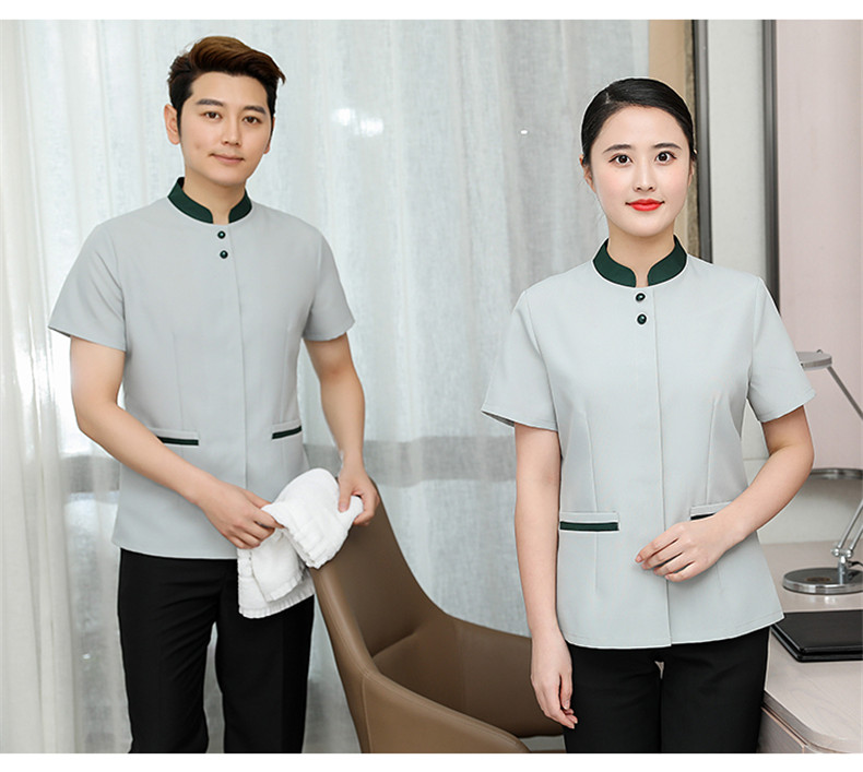 Stand collar two button cleaning clothes top H10-2106