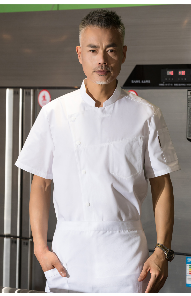 Slant collar single-breasted hotel short-sleeved chef uniform top H01-2022-15