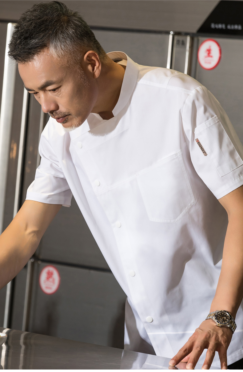 Slant collar single-breasted hotel short-sleeved chef uniform top H01-2022-15