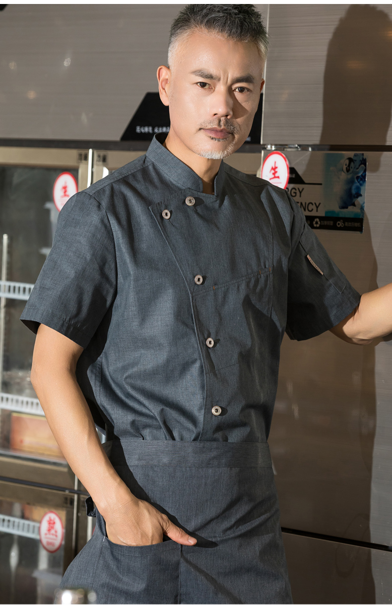 Copper button hidden pocket short-sleeved hotel chef uniform top H01-2022-16