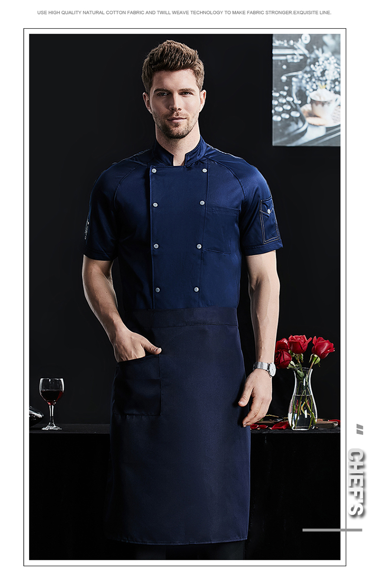 Curved sleeve double-breasted imitation cotton short-sleeved chef uniform H02-22LY156-158