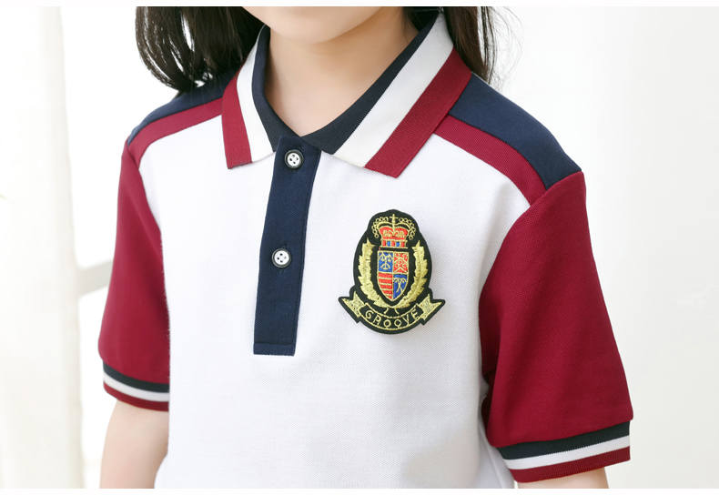 Kindergarten uniform summer British style children short-sleeved school uniform suit two-piece suit H23-1602 (including badge)