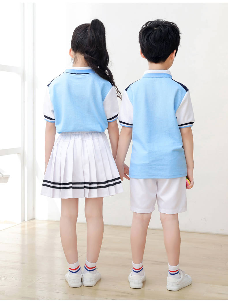 Kindergarten uniform summer British style children short-sleeved school uniform suit two-piece suit H23-1602 (including badge)