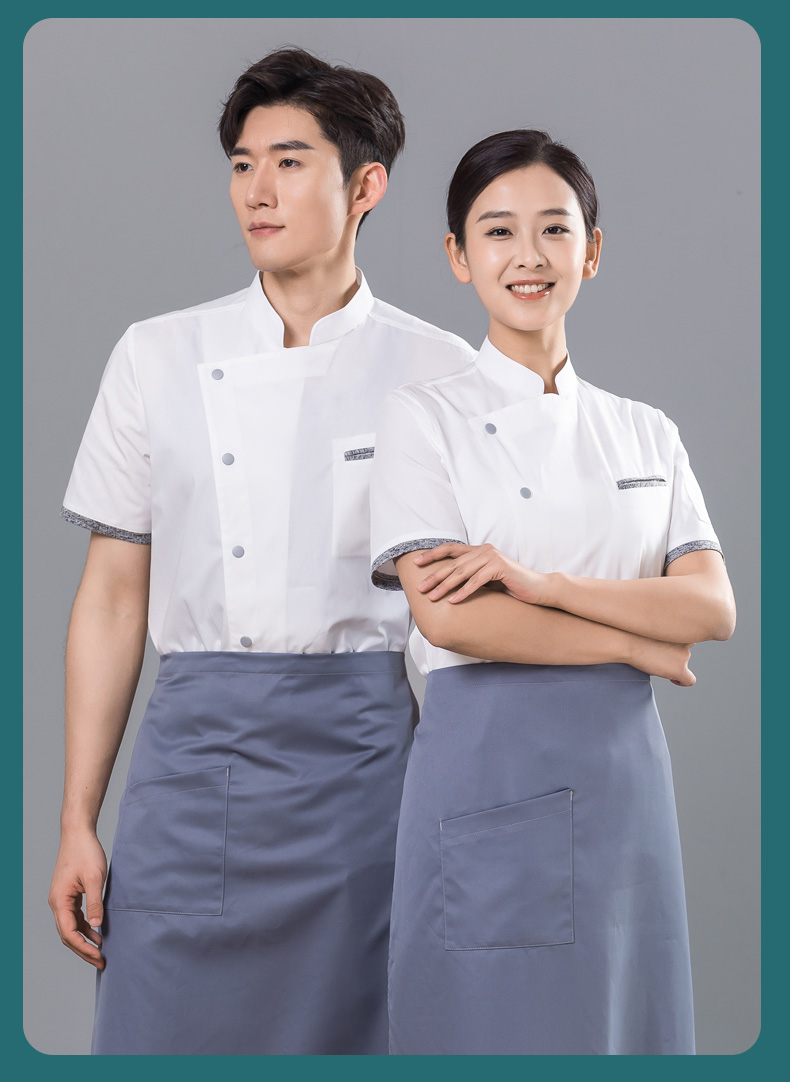 Contrast gray pocket restaurant hotel chef uniform short-sleeved top universal style H01-2023-14