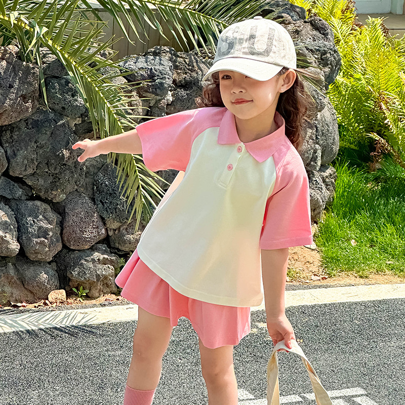 College style suit children Polo raglan short-sleeved shorts skirt two-piece suit D31-raglan skirt suit