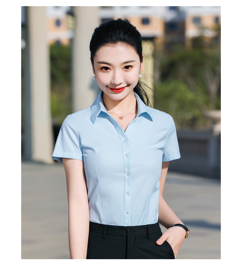 V-neck urban casual fine twill short-sleeved shirt women 171-325 short-sleeved shirt women