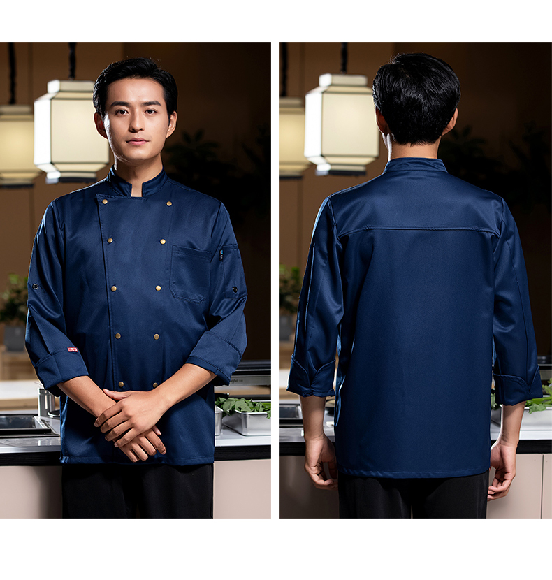 Pointed brass button long-sleeved chef uniform work clothes H02-22601