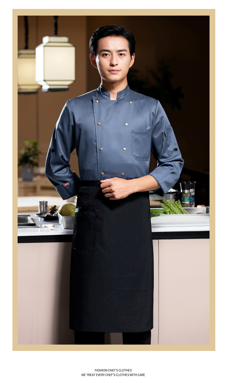 Pointed brass button long-sleeved chef uniform work clothes H02-22601