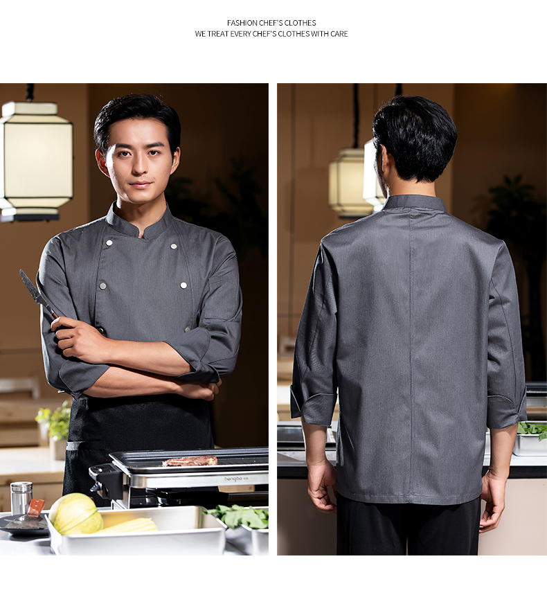 Hong Kong version double-breasted long-sleeved chef uniform H02-22606