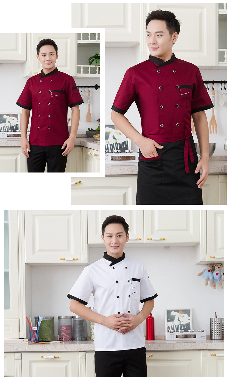 Full process polyester cotton thick yarn short sleeve chef uniform YZ03-2061 short top