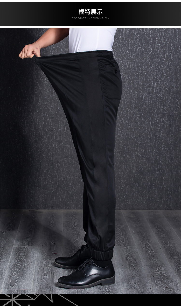 Polyester solid color elastic waistband work wear trousers H12-L059