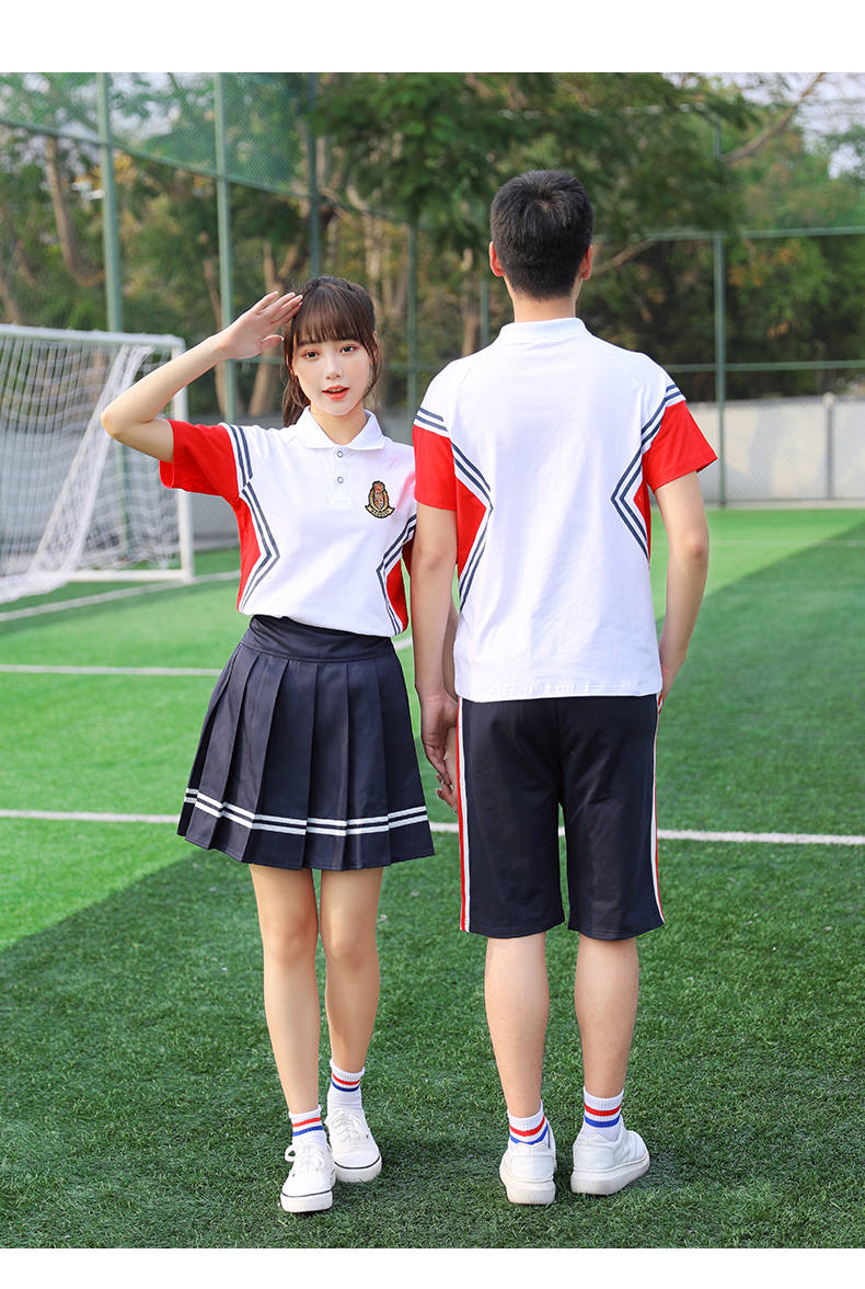 College style middle school student junior high school sports meeting spring and summer short-sleeved class uniform school uniform two-piece suit female model H23-201 (including badge)