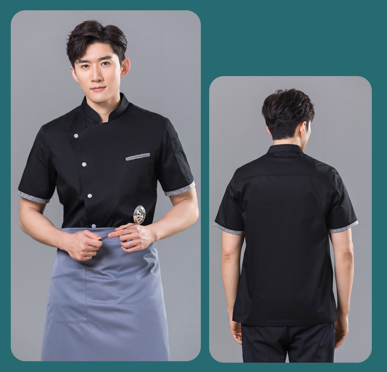 Contrast gray pocket restaurant hotel chef uniform short-sleeved top universal style H01-2023-14