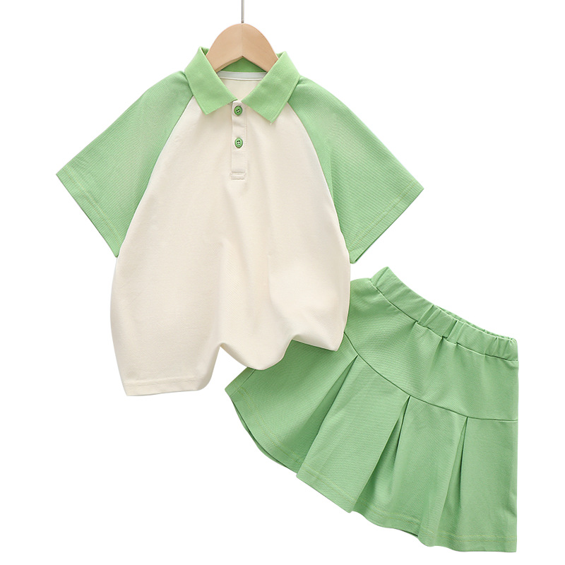 College style suit children Polo raglan short-sleeved shorts skirt two-piece suit D31-raglan skirt suit