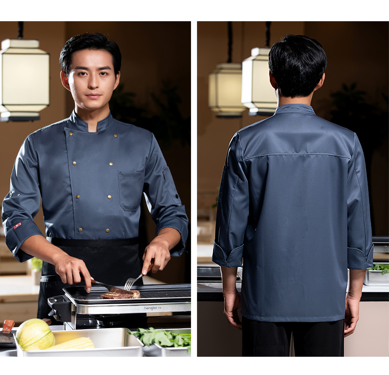 Pointed brass button long-sleeved chef uniform work clothes H02-22601