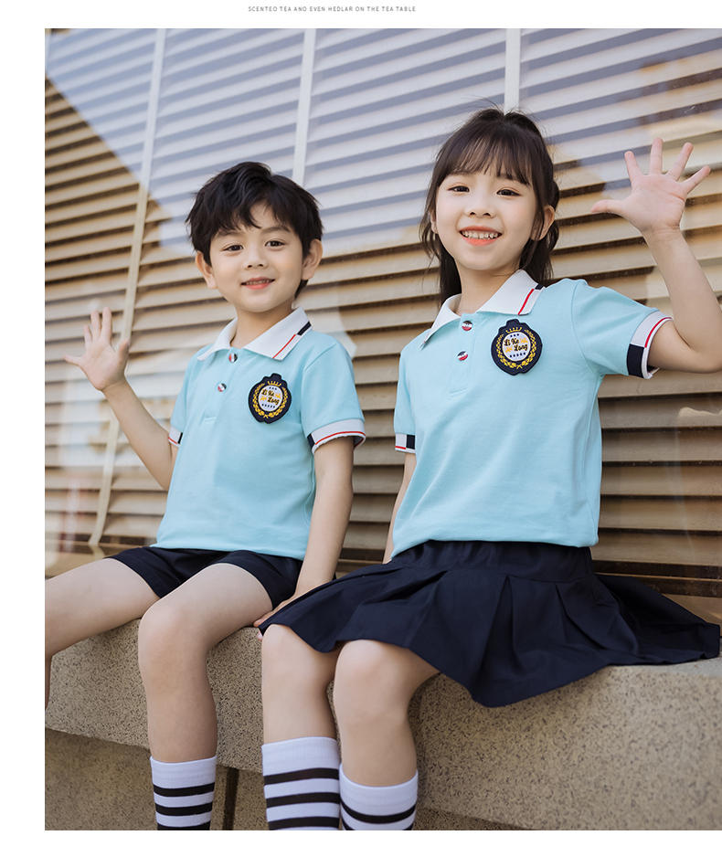 Summer college sports style children school uniform single short sleeve 455-8199 (without badge)