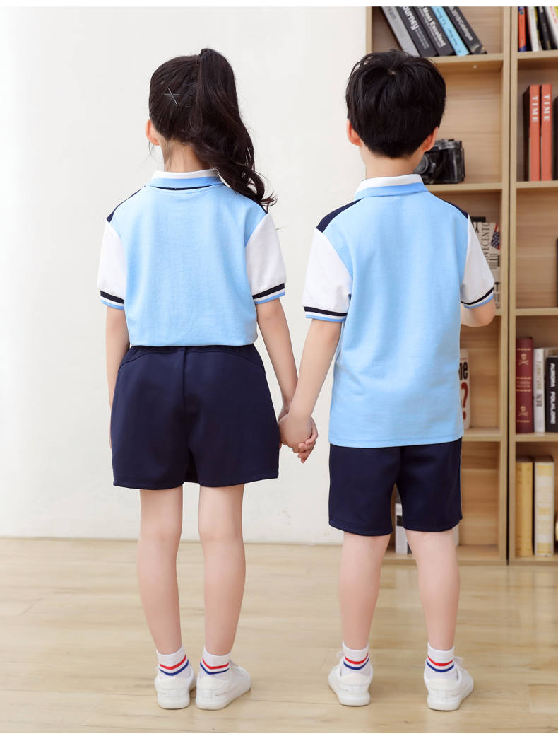 Kindergarten uniform summer British style children short-sleeved school uniform suit two-piece suit H23-1602 (including badge)