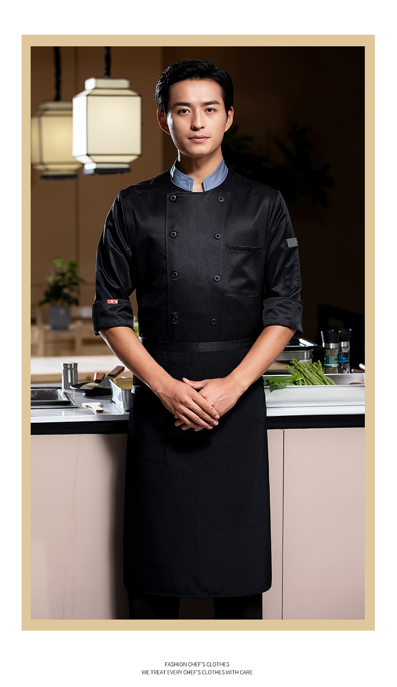 Gray collar double-breasted three-quarter sleeve chef uniform H02-22602