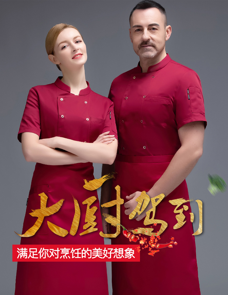 Gold spinning wool five-claw button short-sleeved chef uniform top H02-20F005-008