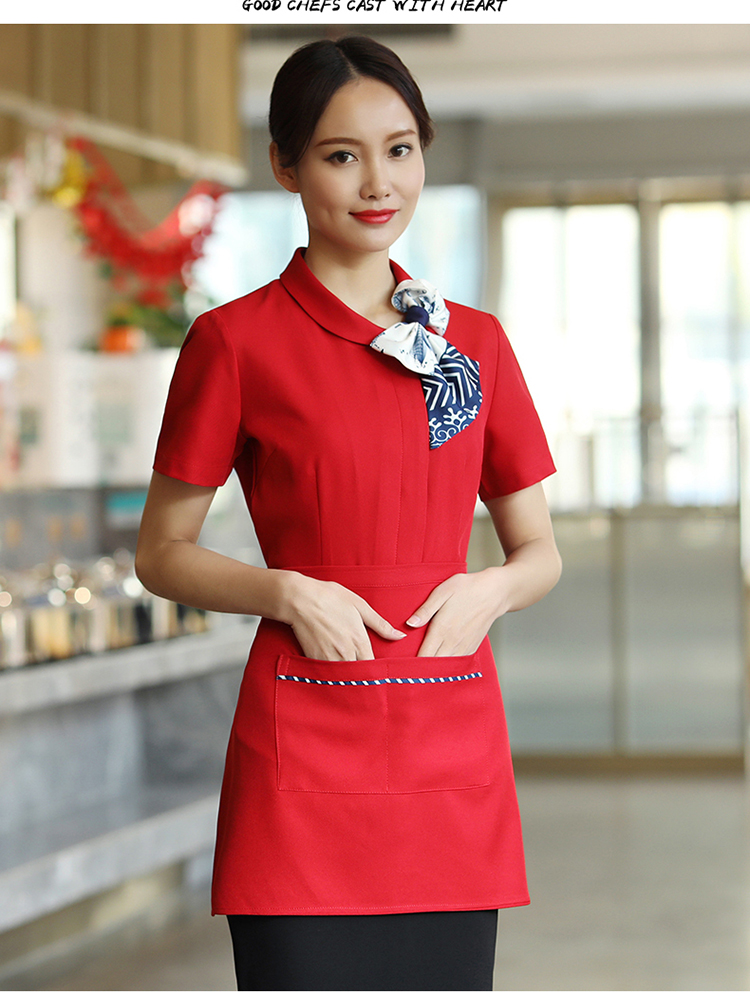 Elastic yarn scarf collar short-sleeved waiter work clothes top H02-20F161-167