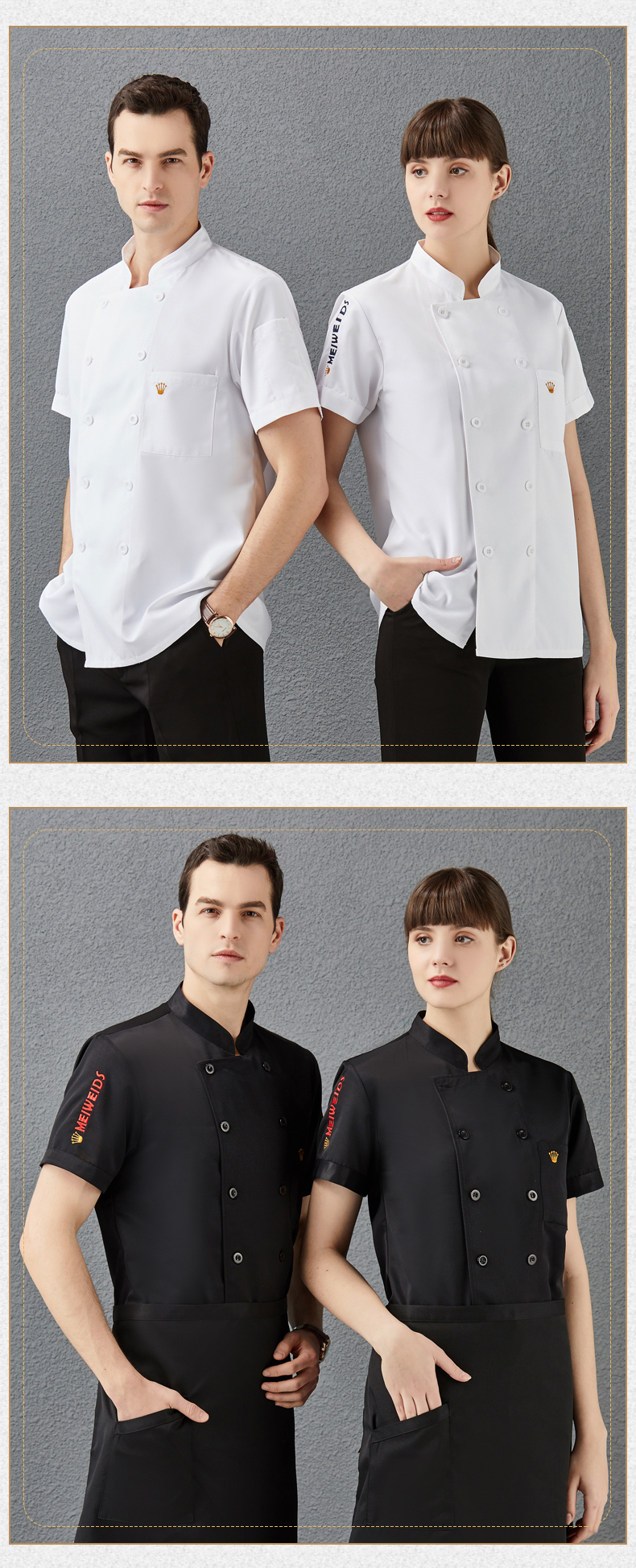 Polyester cotton embroidered pocket embroidered crown short-sleeved chef uniform top H01-2021-29