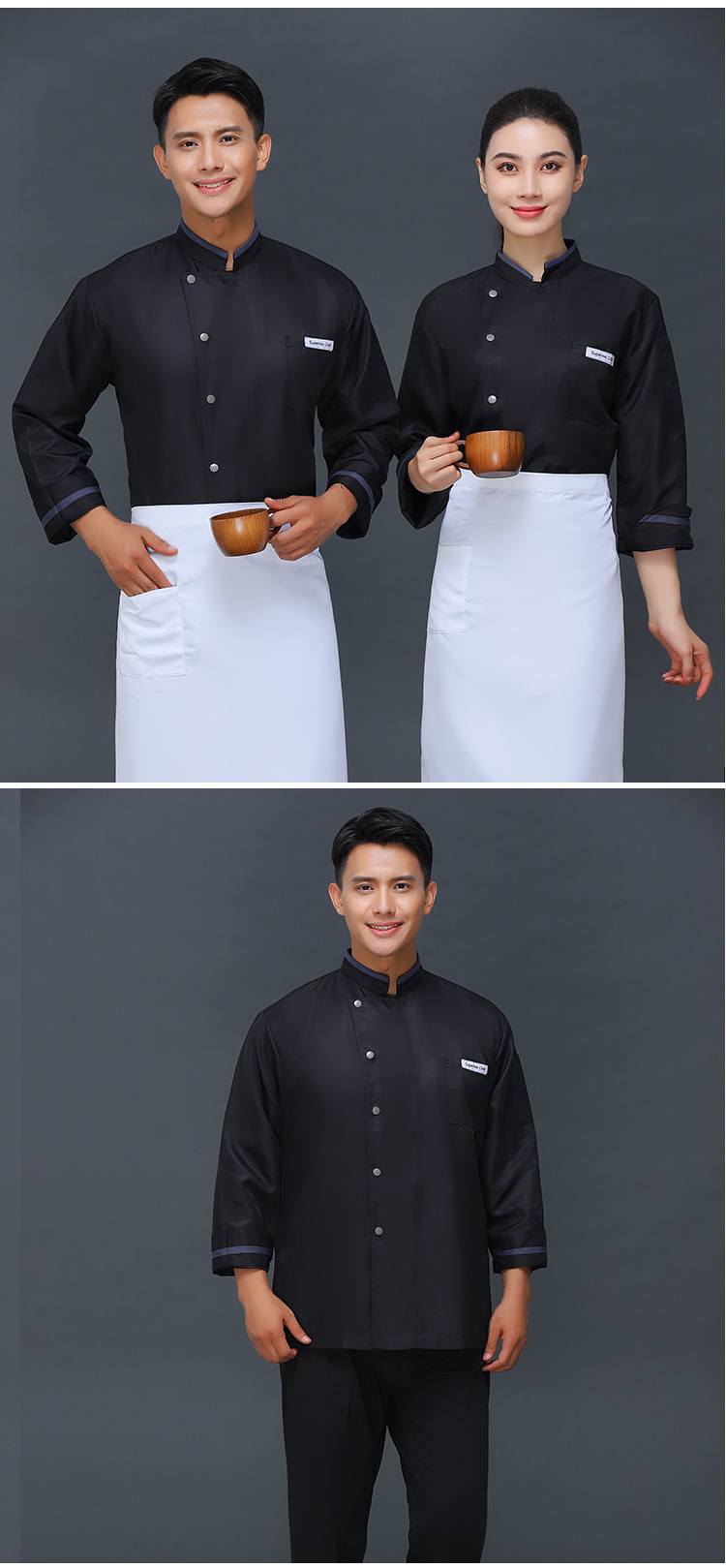 300g workwear single-breasted long-sleeved chef uniform top V01-003