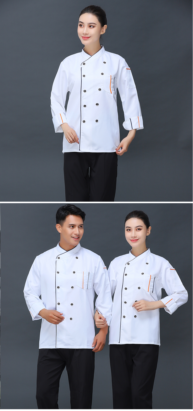 300g workwear double-breasted long-sleeved chef coat V01-77