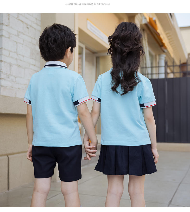 Summer college sports style children school uniform single short sleeve 455-8199 (without badge)