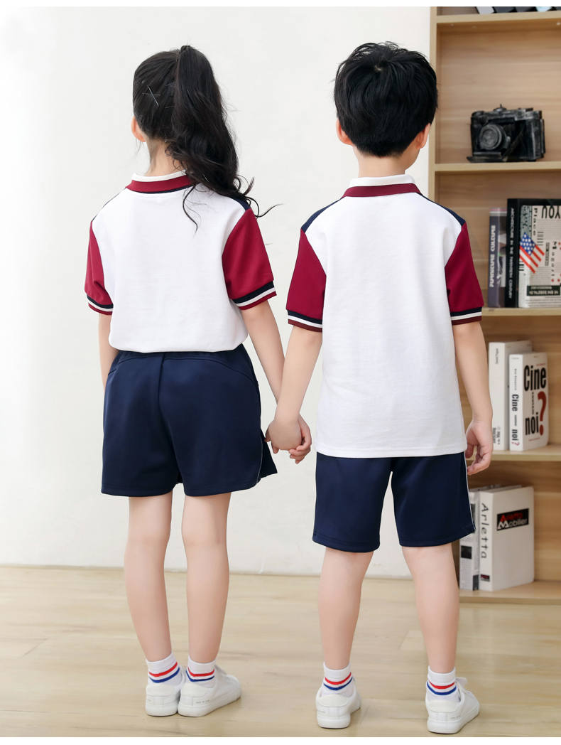 Kindergarten uniform summer British style children short-sleeved school uniform suit two-piece suit H23-1602 (including badge)