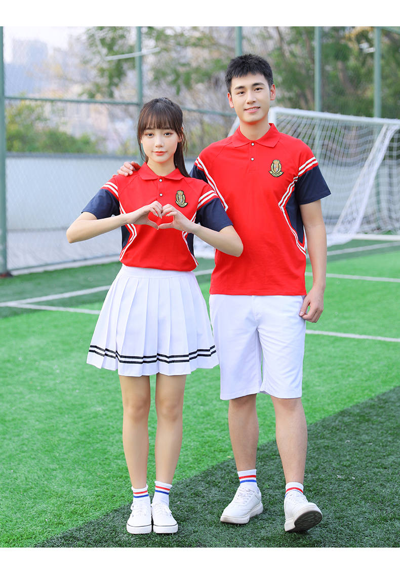 College style middle school student junior high school sports meeting spring and summer short-sleeved class uniform school uniform two-piece suit female model H23-201 (including badge)