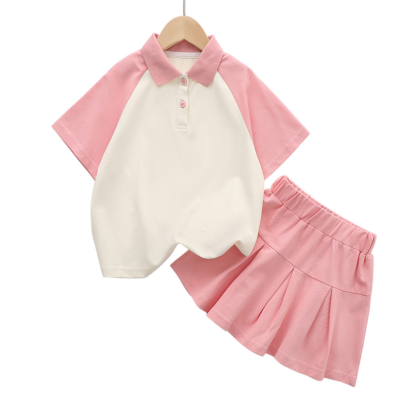 College style suit children Polo raglan short-sleeved shorts skirt two-piece suit D31-raglan skirt suit