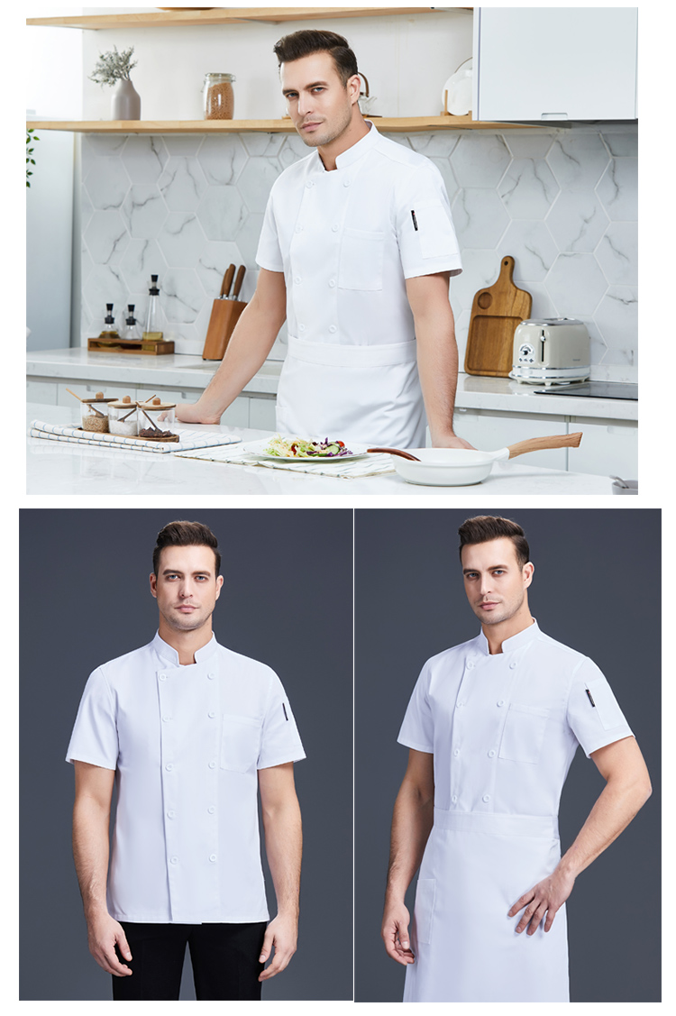 Polyester cotton pure white double-breasted hotel western restaurant chef uniform short-sleeved top H01-2020-20