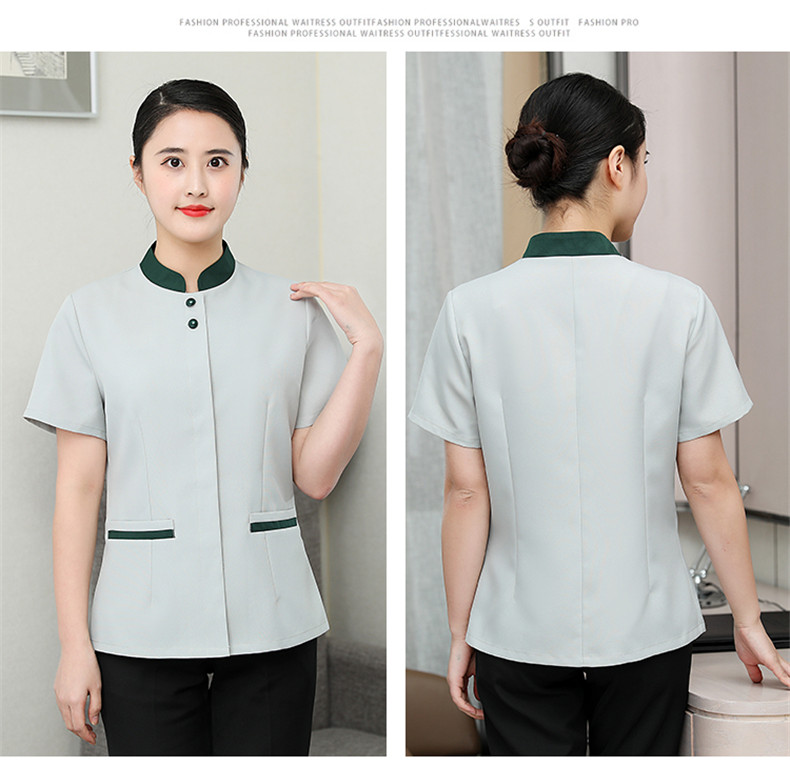 Stand collar two button cleaning clothes top H10-2106