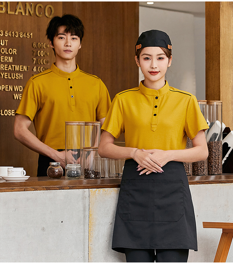 Stand collar T-shirt waiter work clothes top H02-22LY070-073