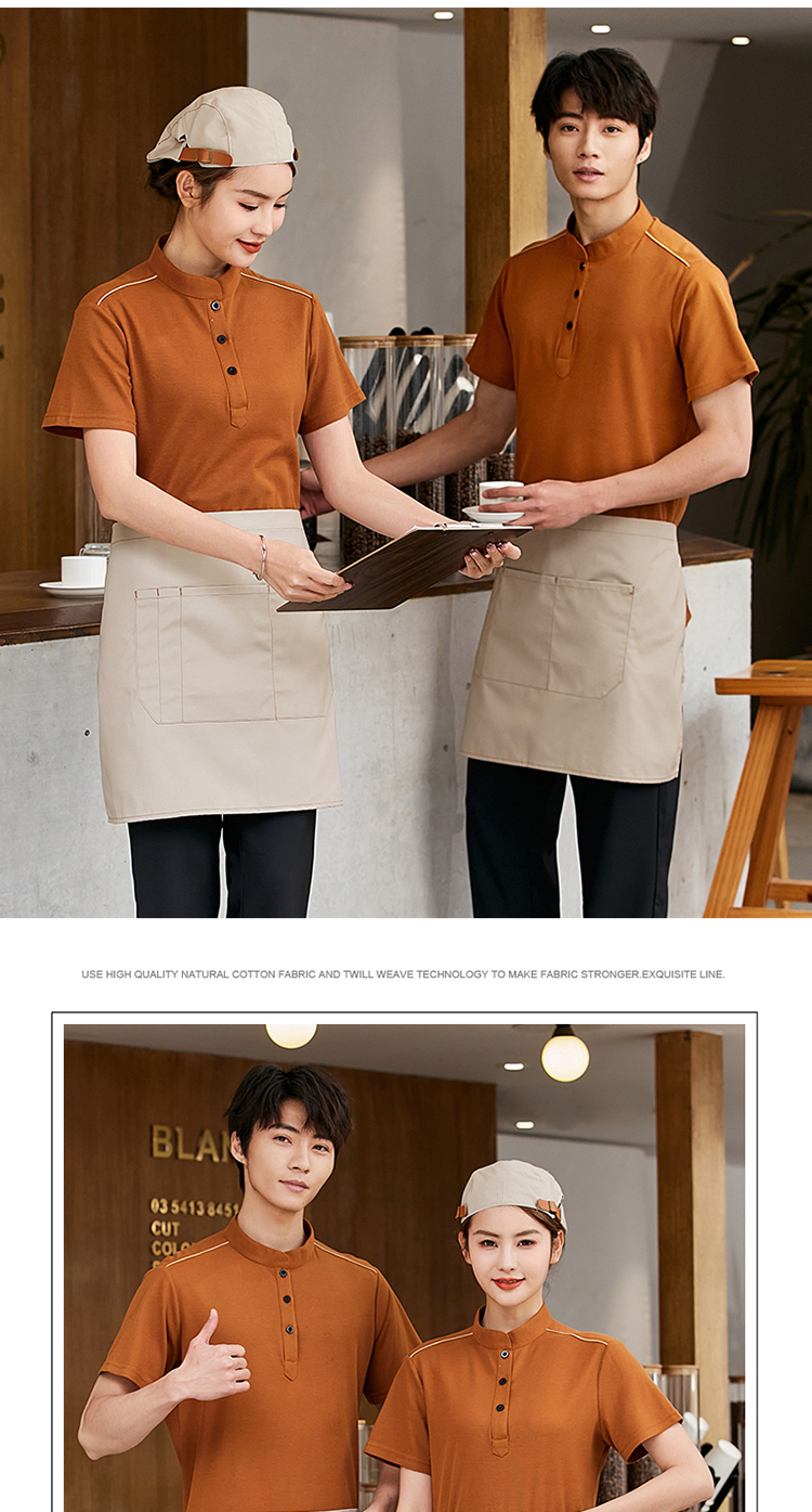 Stand collar T-shirt waiter work clothes top H02-22LY070-073