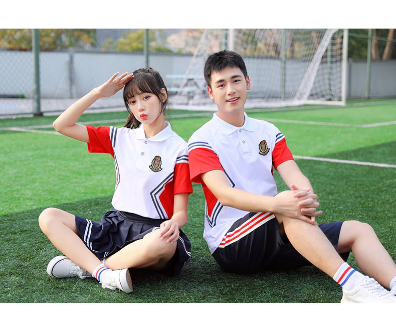 College style middle school student junior high school sports meeting spring and summer short-sleeved class uniform school uniform two-piece suit female model H23-201 (including badge)