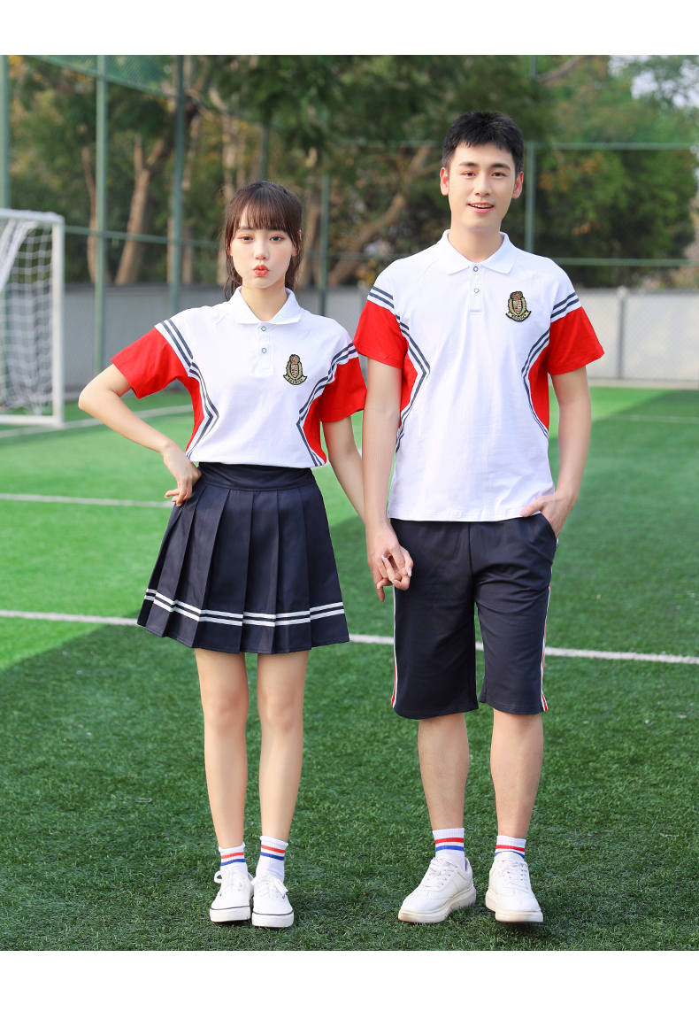 College style middle school student junior high school sports meeting spring and summer short-sleeved class uniform school uniform two-piece suit female model H23-201 (including badge)