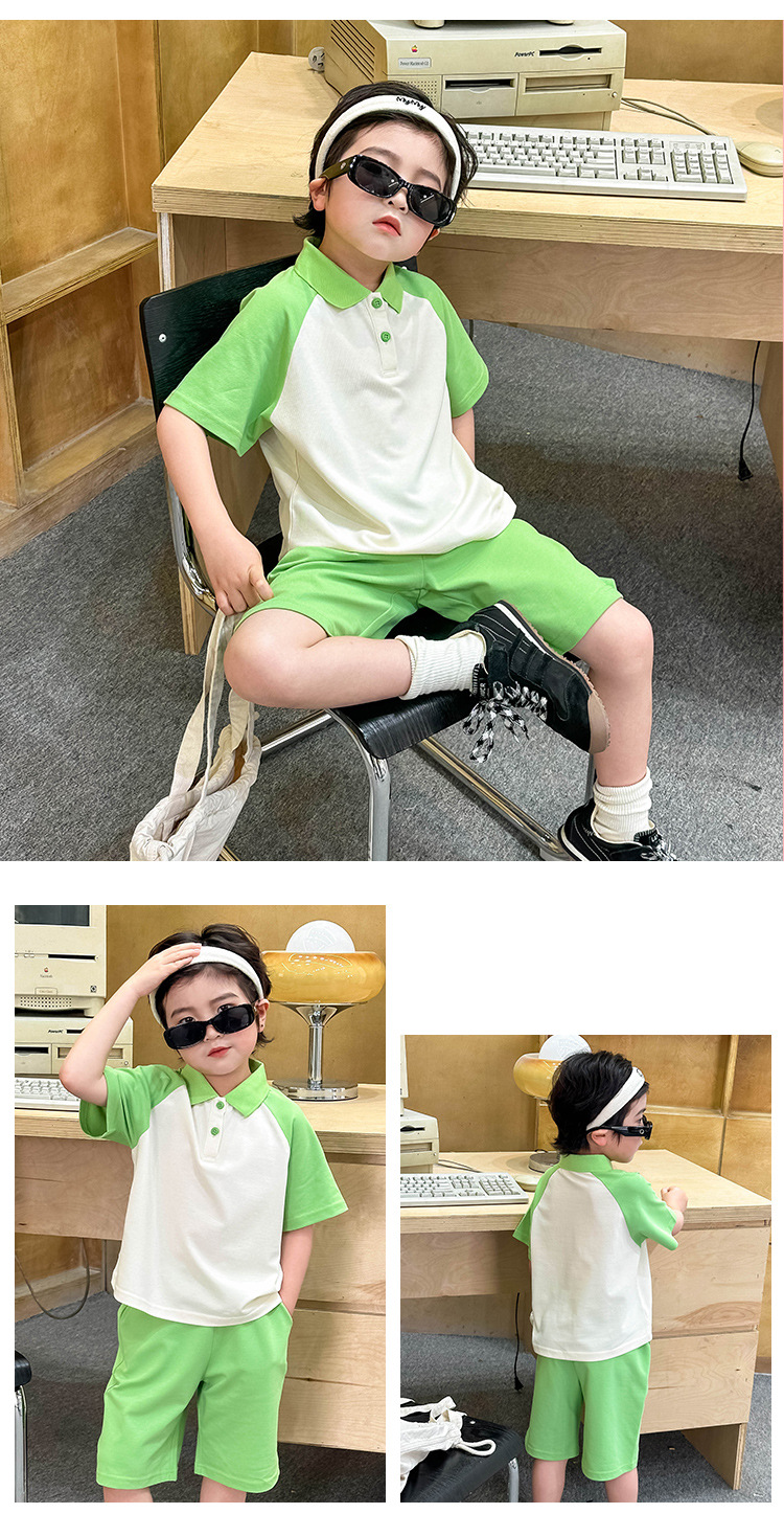 College style suit children Polo raglan short-sleeved shorts skirt two-piece suit D31-raglan skirt suit