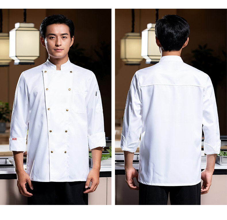 Pointed brass button long-sleeved chef uniform work clothes H02-22601