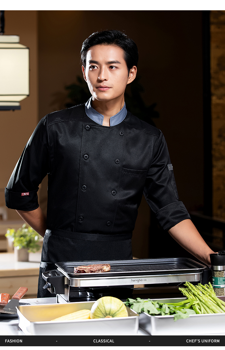 Gray collar double-breasted three-quarter sleeve chef uniform H02-22602