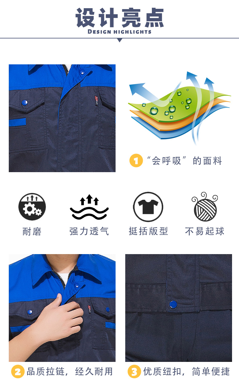 Full-process polyester-cotton fine twill contrast color short-sleeved workwear suit B06-S24 suit