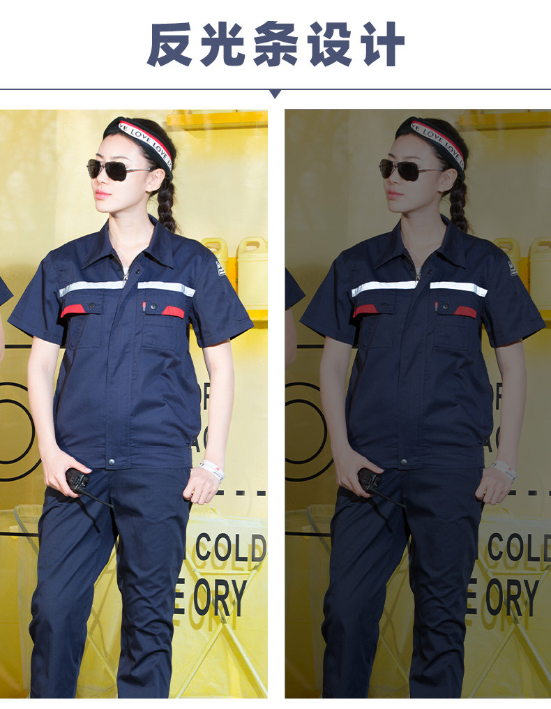 Full process polyester cotton anti-static fine twill reflective short-sleeved workwear suit B06-S2 anti-static suit