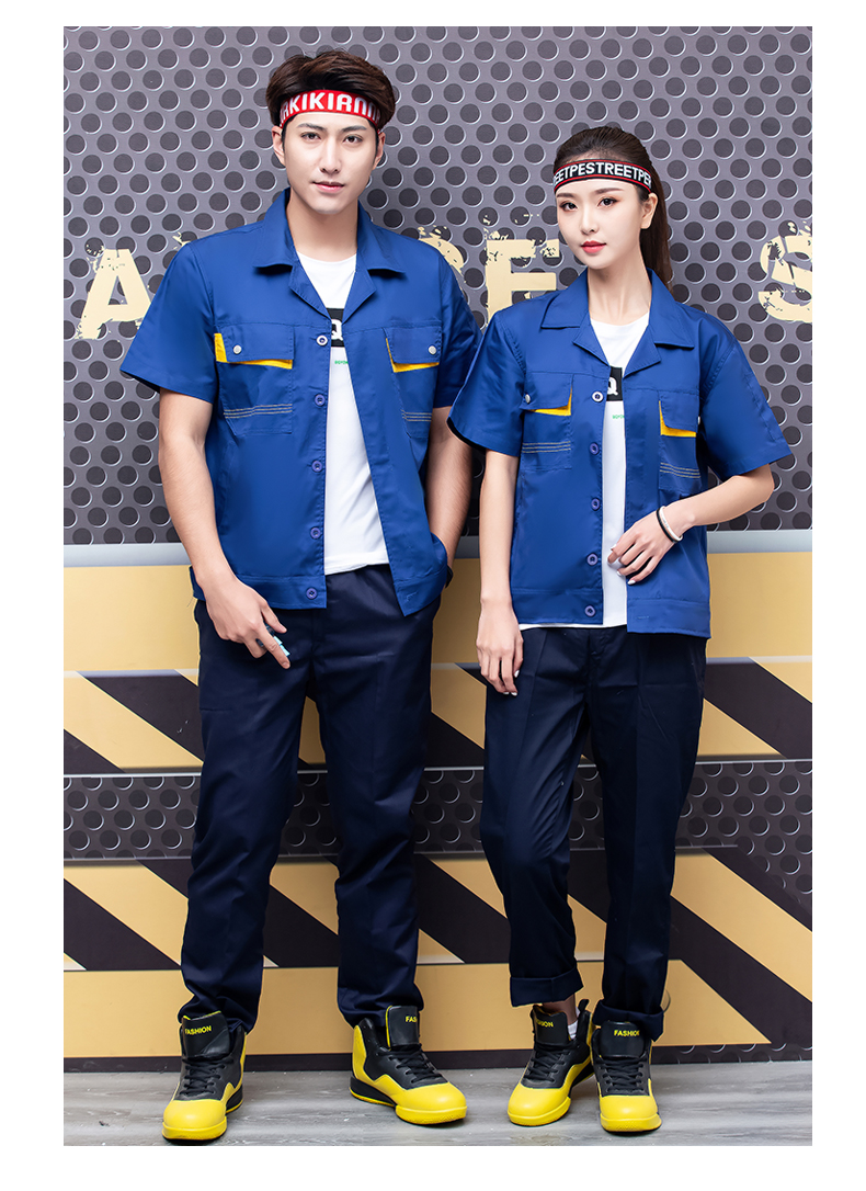 Comfortable breathable horizontal line button short-sleeved work clothes workwear tops H22-2101 tops