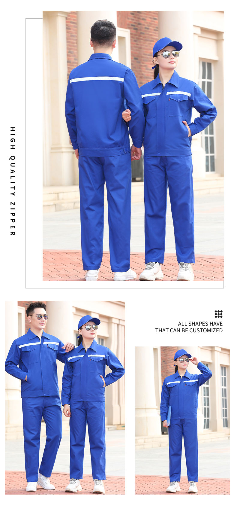 Full-process pure cotton thickened yarn card spring and autumn pure cotton reflective strip long-sleeved workwear labor protection clothing suit B06-W3703-W3705