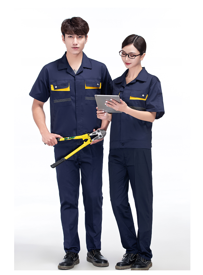 Comfortable breathable horizontal line button short-sleeved work clothes H22-2101