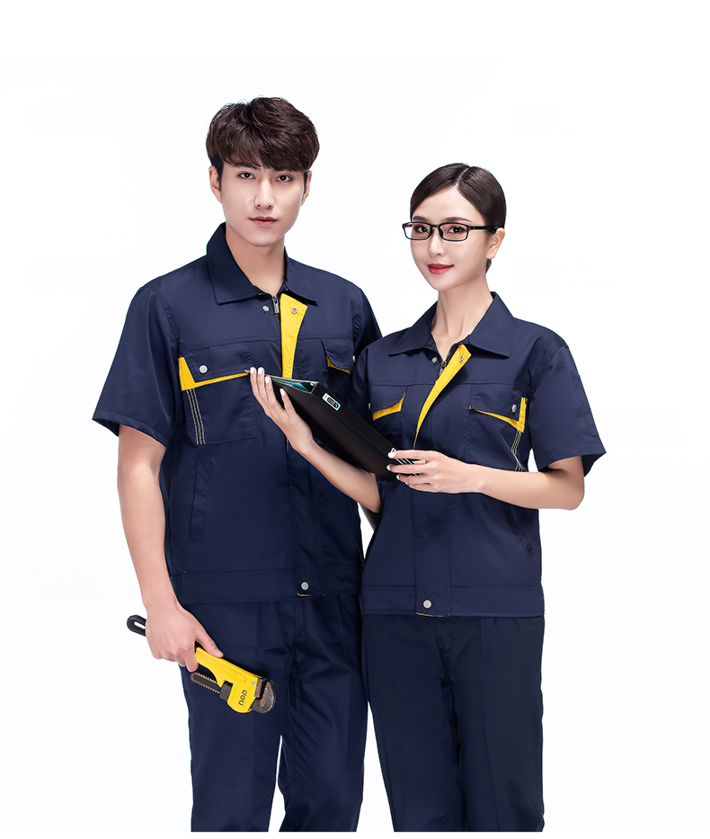 Comfortable breathable vertical zipper short-sleeved work clothes workwear tops H22-2102 tops