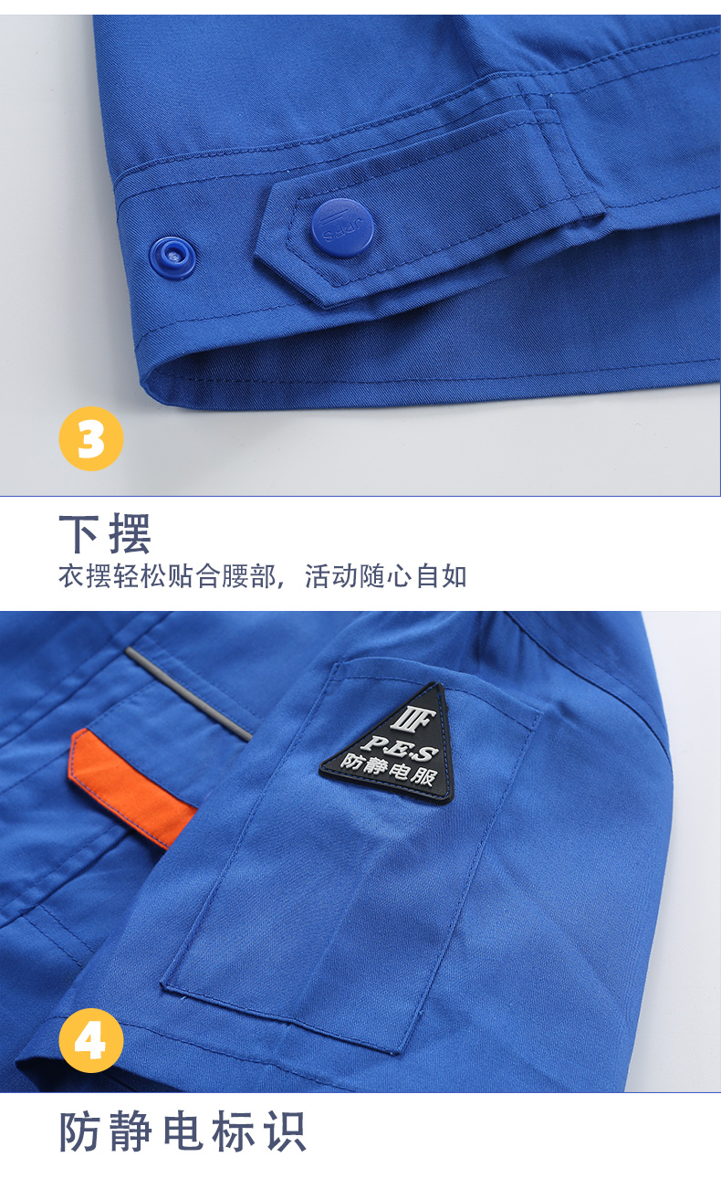 Full process polyester cotton orange pocket anti-static fine twill reflective short-sleeved workwear suit B06-S4 anti-static suit