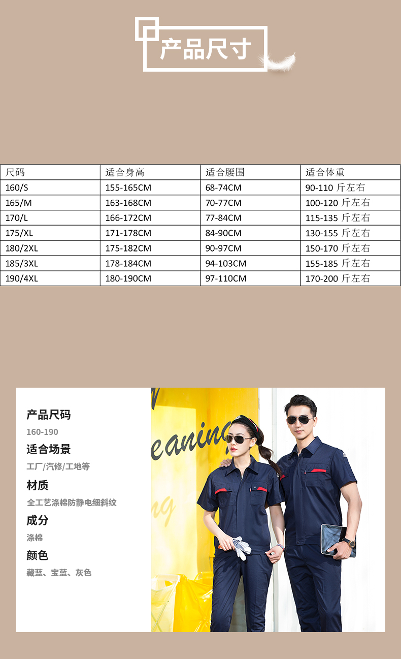 Full process polyester cotton anti-static fine twill summer short-sleeved workwear suit HBY-SW1001-1003 suit