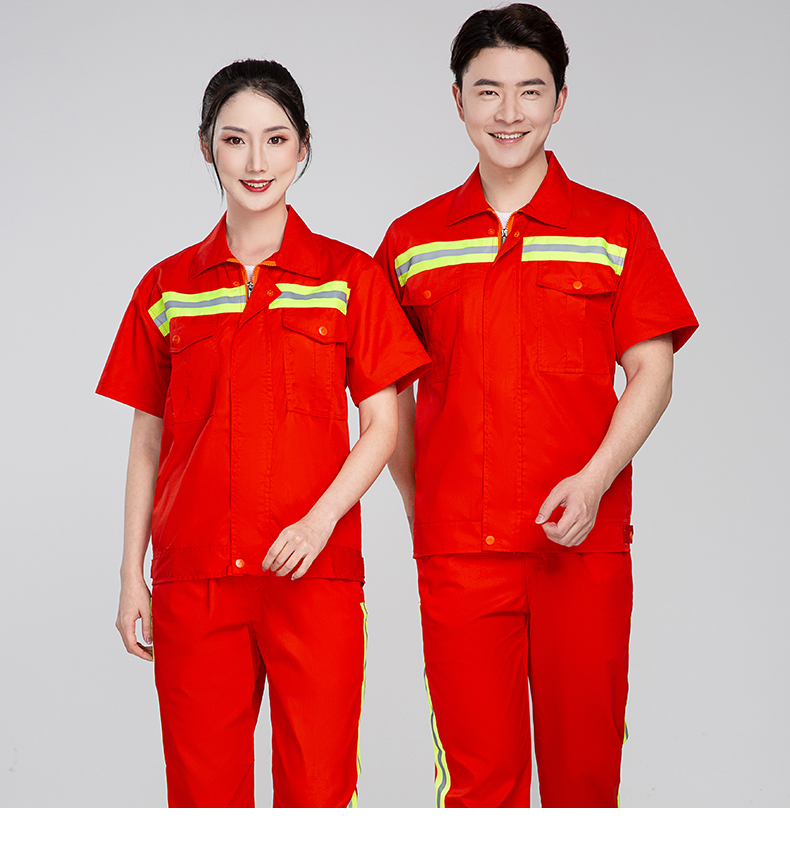 Full process polyester cotton red sanitation short-sleeved work clothes H22-2207