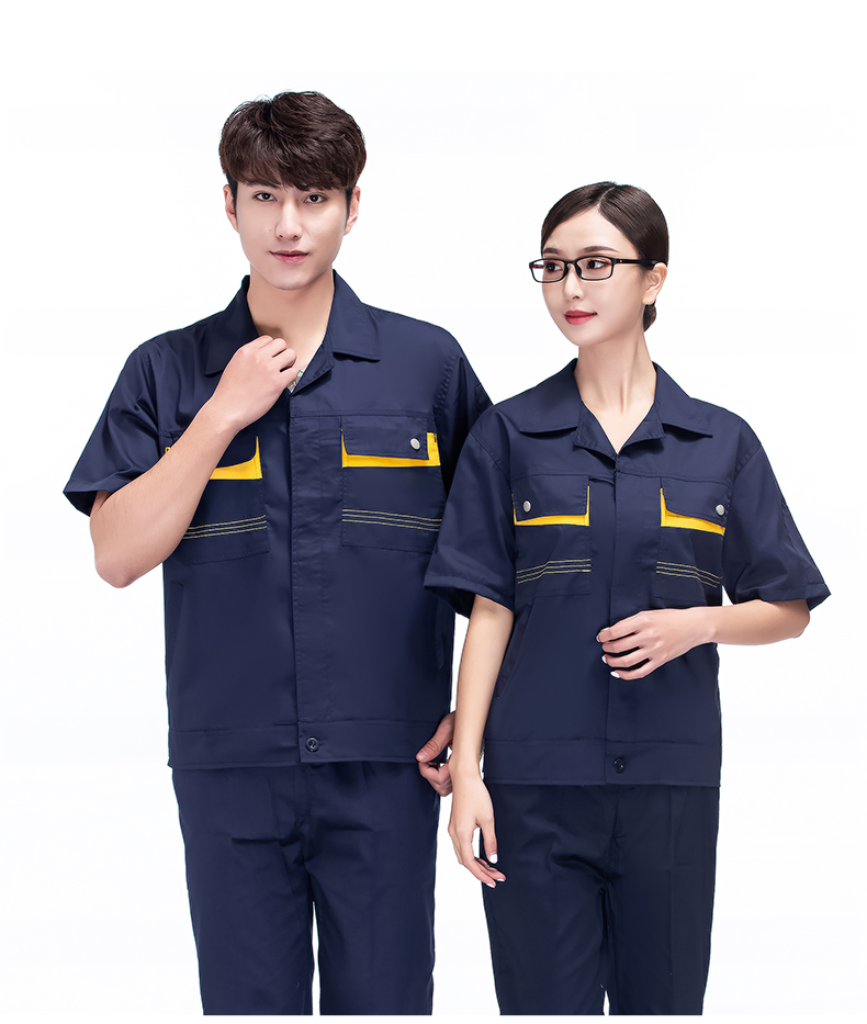 Comfortable breathable horizontal line button short-sleeved work clothes workwear tops H22-2101 tops